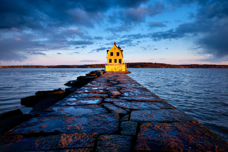 Rockland Breakwater Lighthouse at dusk